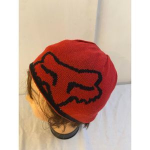 Fox reversible red black beanie cap hat 11x7”
